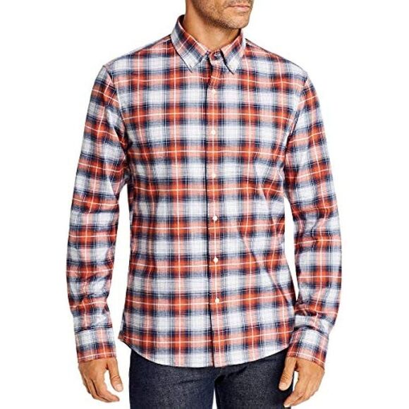 NWT Michael Kors Men’s Plaid Button Down Shirt US XXL White Gray Orange | $128 - Picture 1 of 7